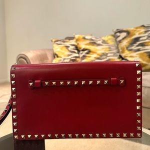 Valentino Red Nappa Leather Rockstud Clutch